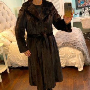 Beautiful Dark Mink Coat Long Belted Blackglama Label